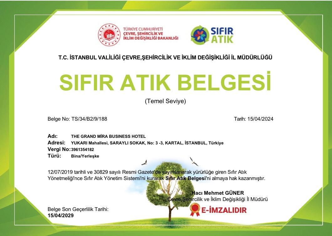 Grand mira Sıfır Atık Belgesi